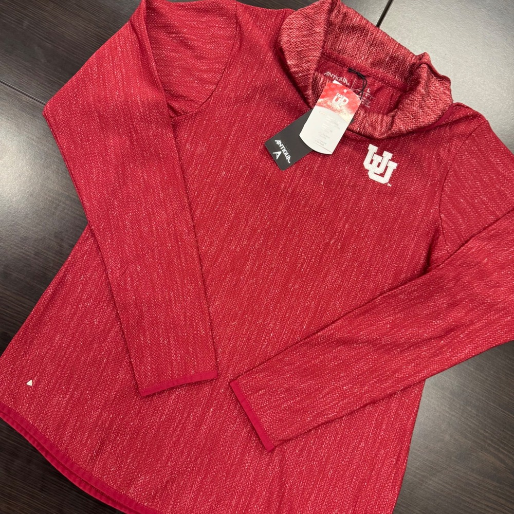 Antigua Equalizer Pullover Women Large Red NEW University of Utah Utes Cowl Neck